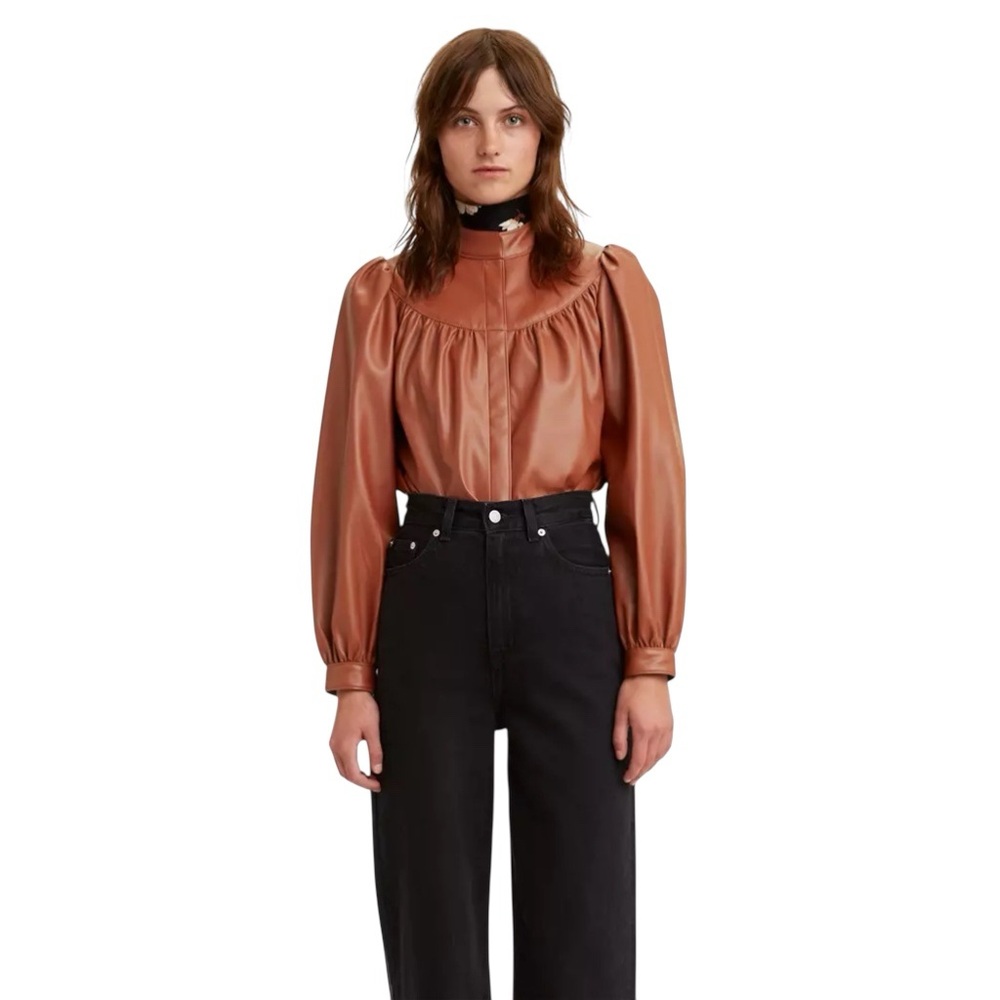 Revolve Levi’s Darby Button-Up Faux Leather Top in Brandy Brown